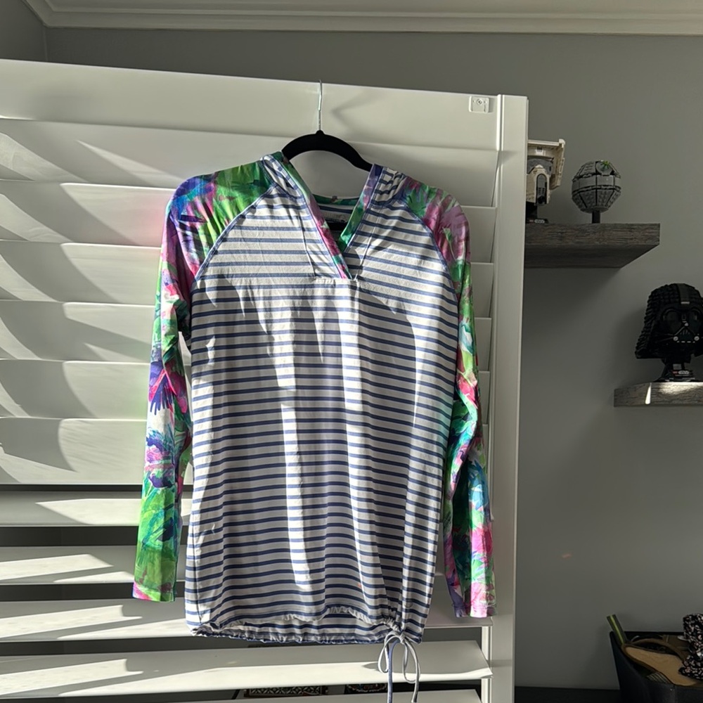 Reel Legends Women's Striped Top with Floral Sleeves